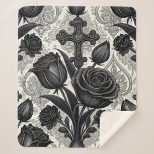 Dark Gothic Rose Pattern (2) Sherpa Blanket