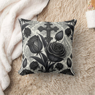 Dark Gothic Rose Pattern (2) Throw Pillow