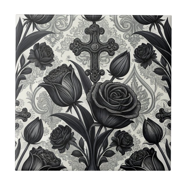 Dark Gothic Rose Pattern (2) Tile (Front)