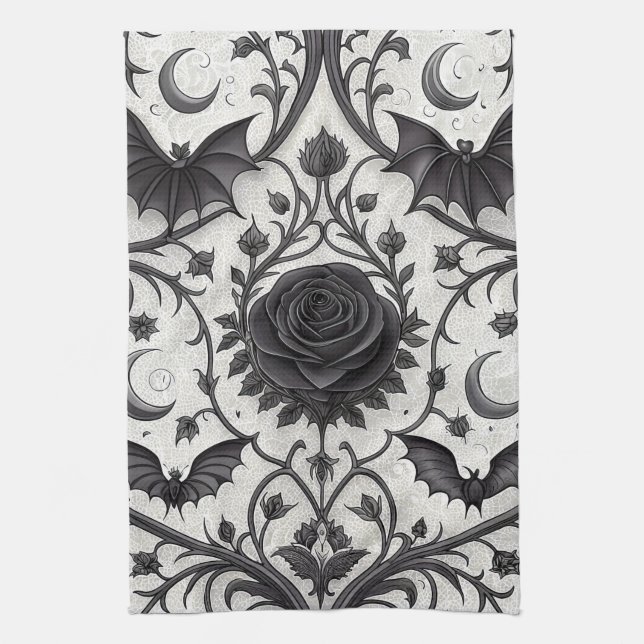 Dark Gothic Rose Pattern (3) Kitchen Towel (Vertical)