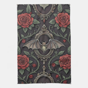 Dark Gothic Rose Pattern (4) Kitchen Towel