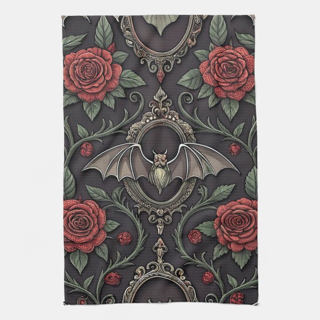 Dark Gothic Rose Pattern (4) Kitchen Towel (Vertical)