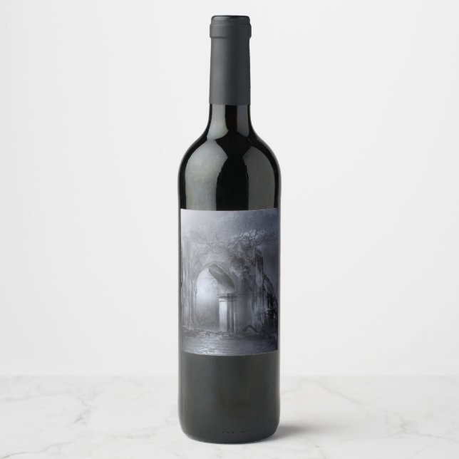 Dark Gothic Ruins Archway Wine Label (Front)
