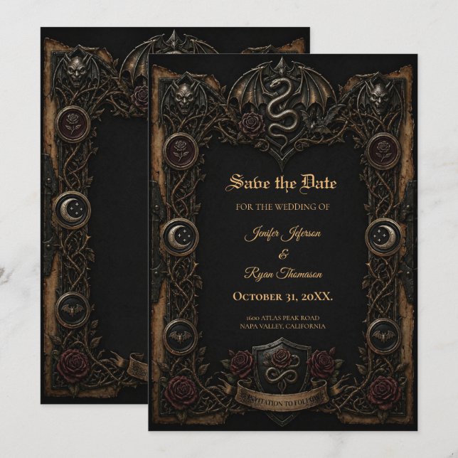 Dark Gothic Save the date invitation (Front/Back)