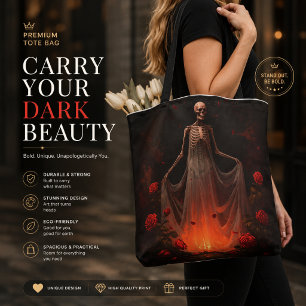 Dark Gothic Skeleton Bride Tote Bag – Spooky Weddi