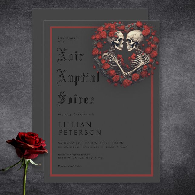 Dark Gothic Skeleton Couple Black Bridal Shower Invitation (Dark Gothic Skeleton Couple Black Bridal Shower Invitation)
