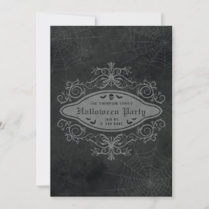 Dark Gothic Skull And Bats Ornate Halloween Party Invitation