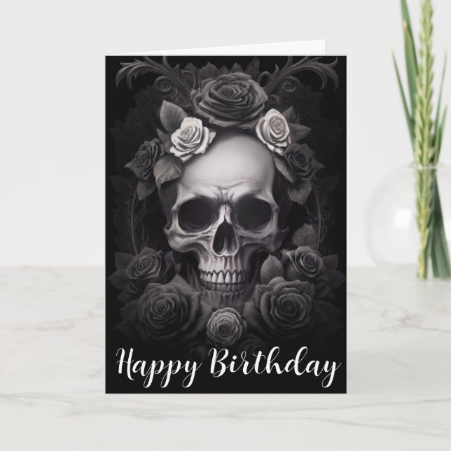 Dark Gothic Skull and Roses Mural Card (Front)