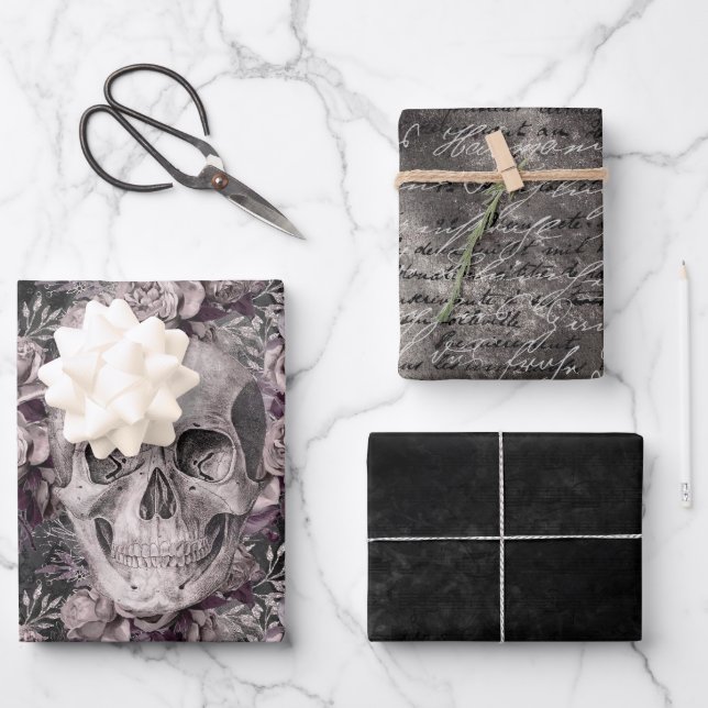 Dark Gothic Skull Wrapping Paper Sheets (Front)