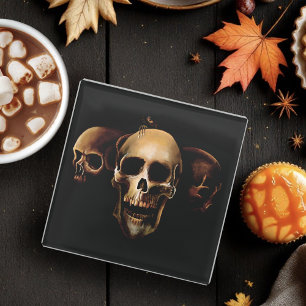 Dark Gothic Skulls Human Black Trio Creature Glass Coaster