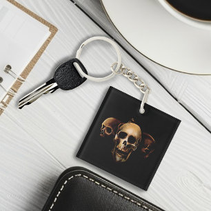 Dark Gothic Skulls Human Black Trio Creature Keychain