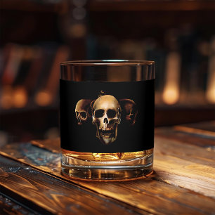 Dark Gothic Skulls Human Black Trio Creature Whiskey Glass