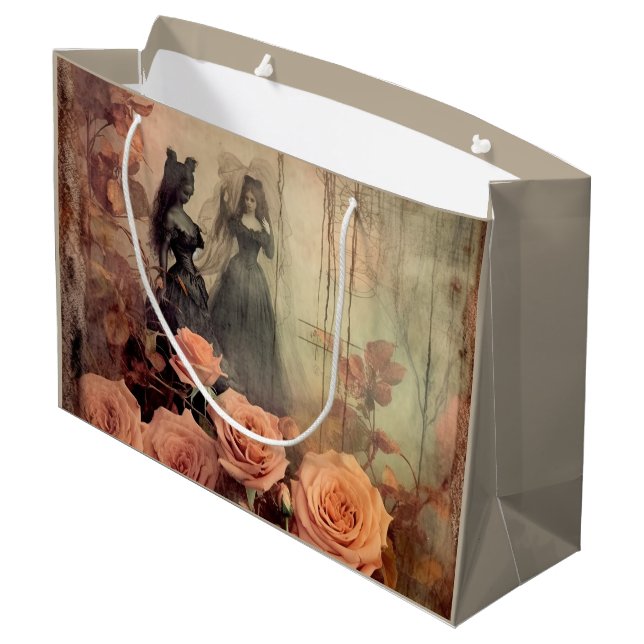 Dark Gothic Victorian Rose Portrait Large Gift Bag (Back Angled)