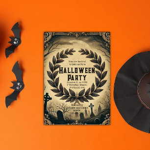 Dark Gothic Victorian Vintage Wreath Halloween Invitation