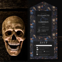 Dark Gothic Vintage Blue Floral & Skulls Dinner