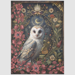 Dark Gothic White Owl Floral Abstract Art  Tissue Paper