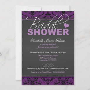 Dark Grape Damask Bridal Shower Invitations