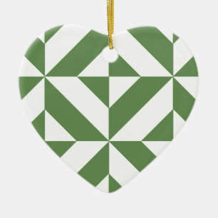 Dark Grass Green Geometric Deco Cube Pattern Ceramic Ornament