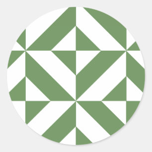 Dark Grass Green Geometric Deco Cube Pattern Classic Round Sticker