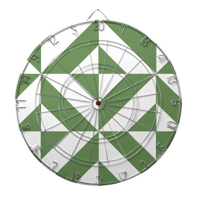 Dark Grass Green Geometric Deco Cube Pattern Dartboard (Front)