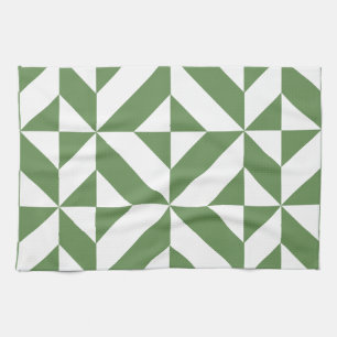 Dark Grass Green Geometric Deco Cube Pattern Kitchen Towel