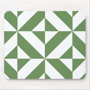 Dark Grass Green Geometric Deco Cube Pattern Mouse Pad