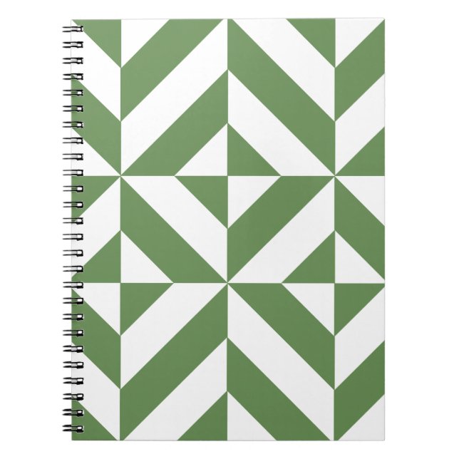 Dark Grass Green Geometric Deco Cube Pattern Notebook (Front)