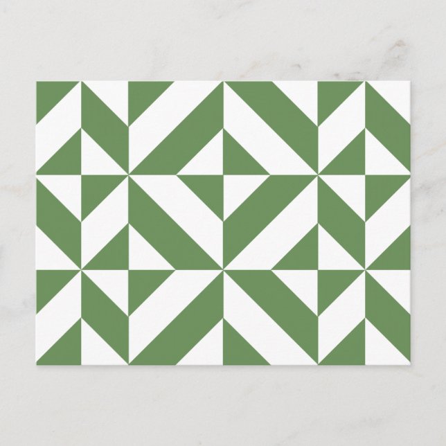 Dark Grass Green Geometric Deco Cube Pattern Postcard (Front)