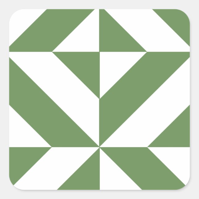 Dark Grass Green Geometric Deco Cube Pattern Square Sticker (Front)