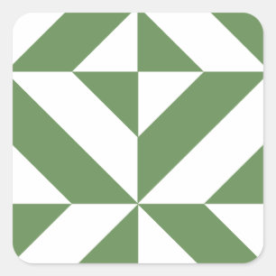 Dark Grass Green Geometric Deco Cube Pattern Square Sticker