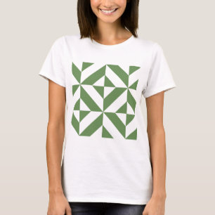 Dark Grass Green Geometric Deco Cube Pattern T-Shirt