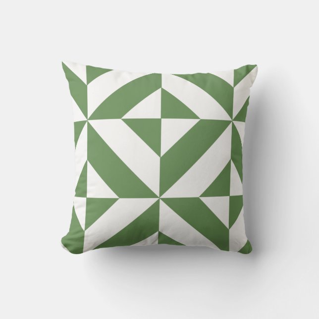 Dark Grass Green Geometric Deco Cube Pattern Throw Pillow (Front)