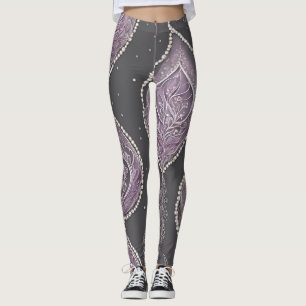 Dark gray and purple geometric patterns AI art Leggings