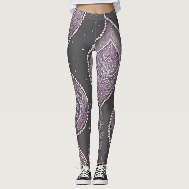 Dark gray and purple geometric patterns AI art  Leggings (Front)