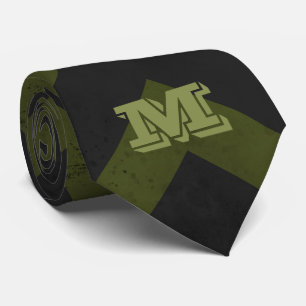 Dark gray army green vintage chevron Monogram Tie