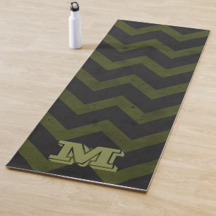Dark gray army green vintage chevron Monogram Yoga Mat