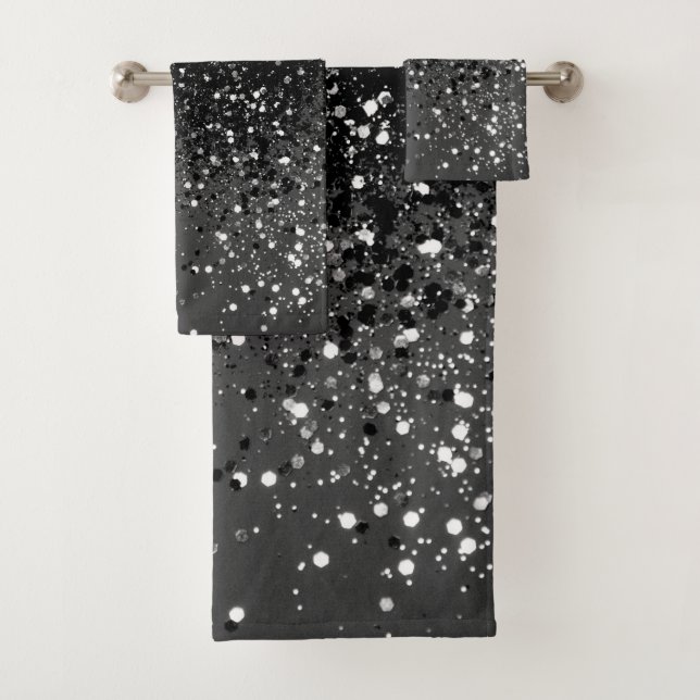 Dark Gray Black Lady Glitter #1 #shiny #decor Bath Towel Set (Insitu)