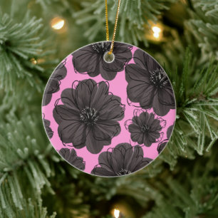 Dark Gray Flowers  Ceramic Ornament