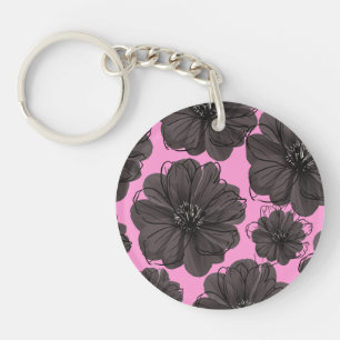 Dark Gray Flowers Keychain