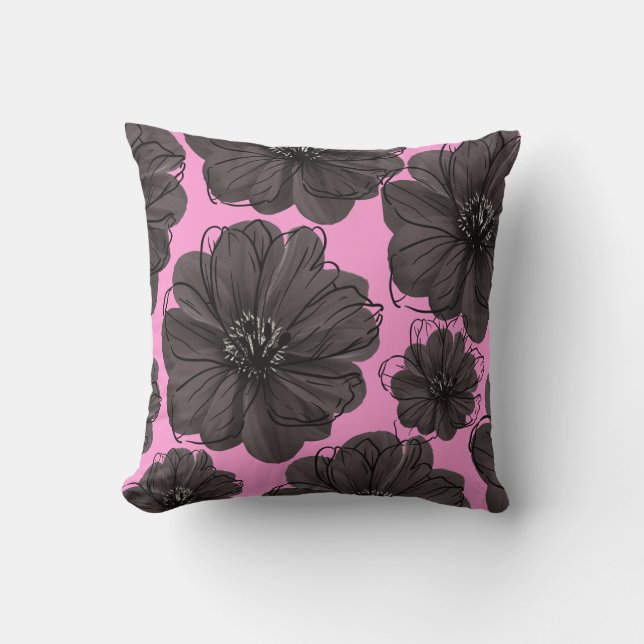 Dark Gray Flowers  Throw Pillow (Front)
