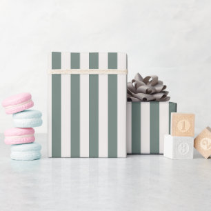 Dark Gray-Green & Ivory Stripes Wrapping Paper