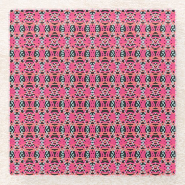 Dark Gray Pink Blue Funky Fun Deco Bar Table Glass Coaster (Front)