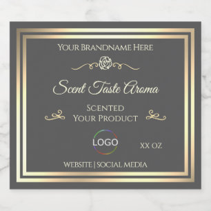 Dark Gray Product Label with Gold Frame and Logo