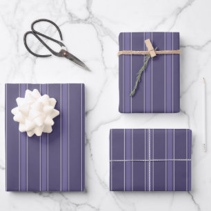 Dark Gray Purple & Gray Purple Stripes Wrapping Paper Sheet