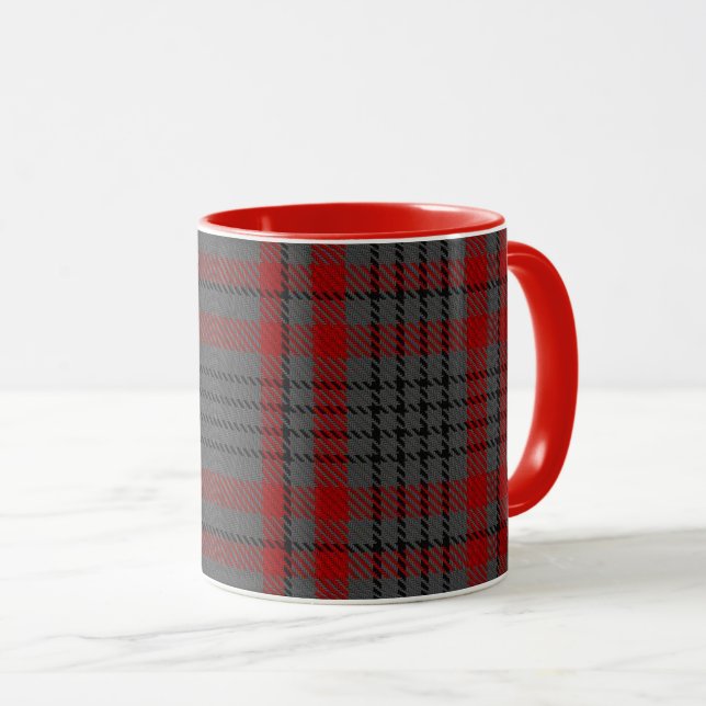 Dark Gray Red Black Tartan Plaid Mug (Front Right)