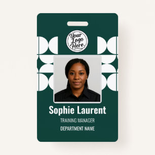 Dark Green Abstract Shapes Business Staff Pass ID Badge