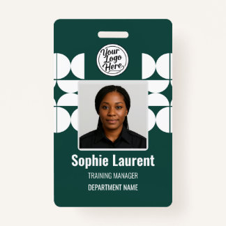 Dark Green Abstract Shapes Business Staff Pass ID Badge