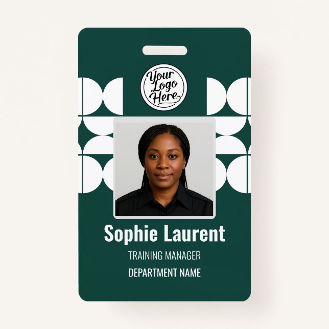 Dark Green Abstract Shapes Business Staff Pass ID Badge (Front)