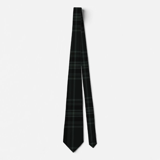 Dark Green and Black Tartan Plaid Pattern Design Tie (Front)