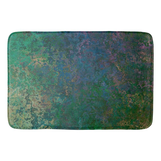 Dark Green and Blue Alcohol Ink Abstract Bath Mat (Front)